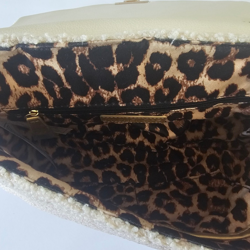 NWT Rachel Zoe Angelica Shoulder Bag Purse Bone Beige Tufted Gold Chain Leopard - Picture 9 of 10